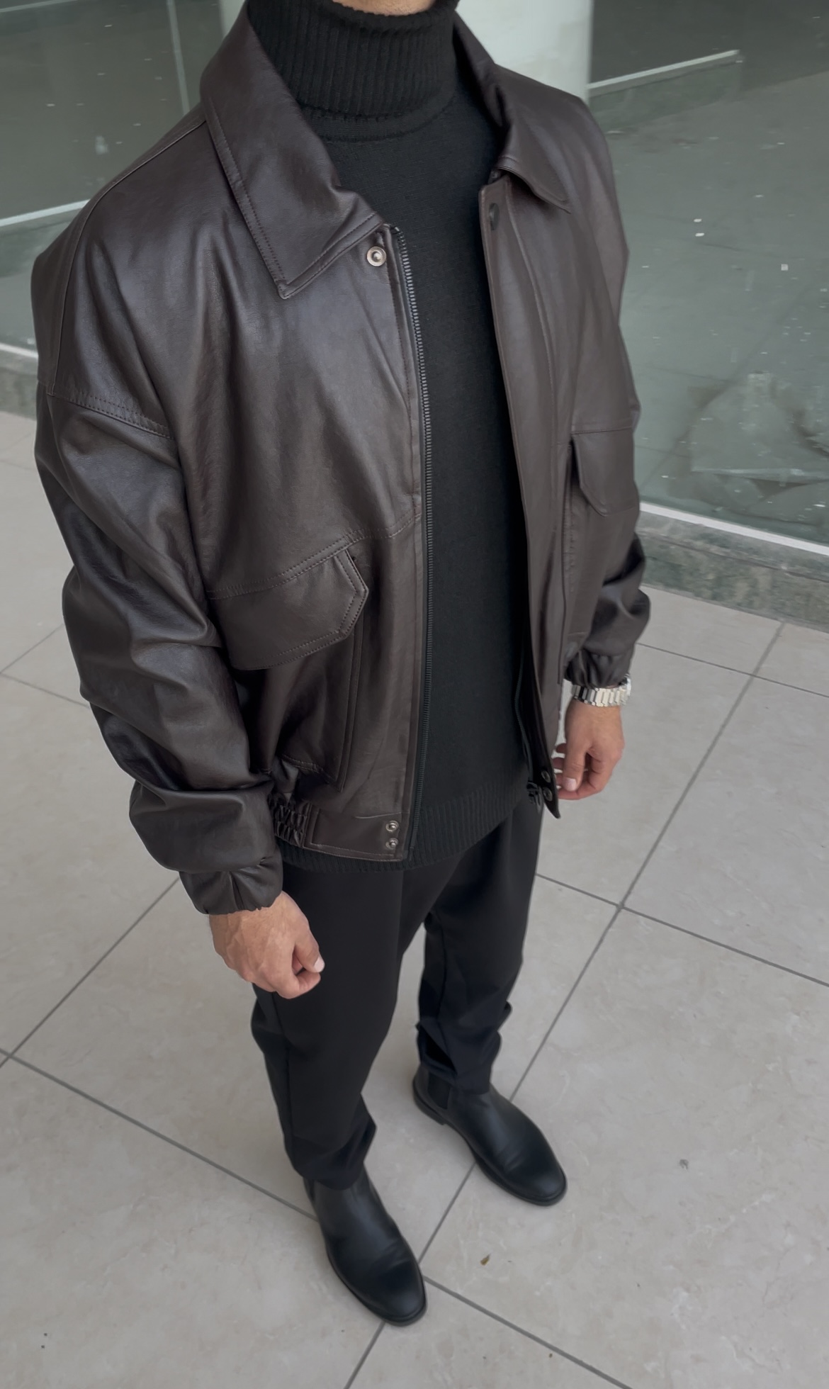 کاپشن چرم باکسی